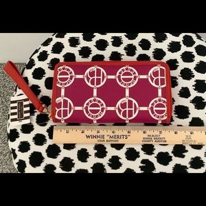 Henri Bendel  fushia/white monogram zip wallet